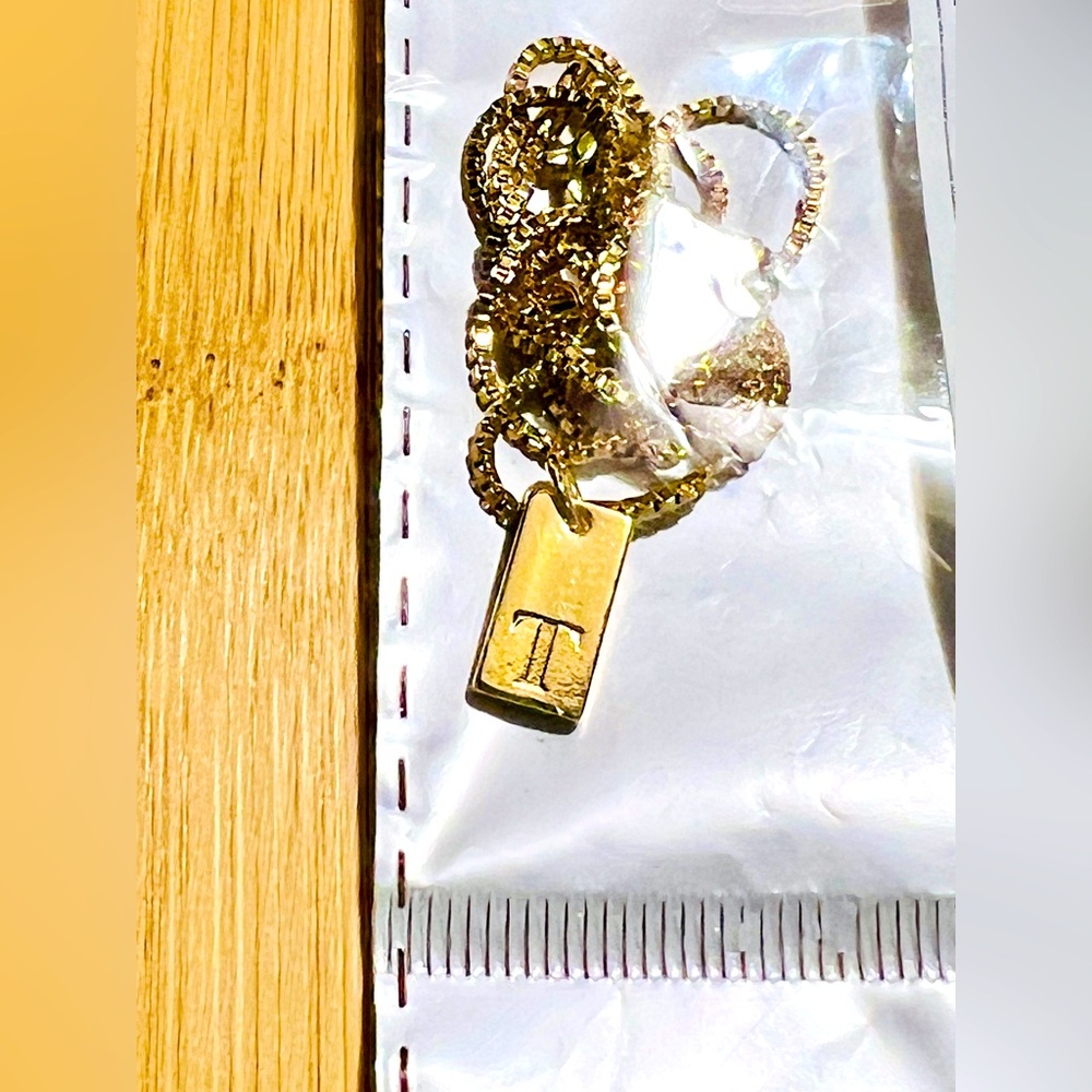 Gold Shiny Pendant Necklace with Initial T Fashion Jewelry New In Package